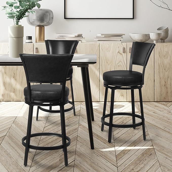 Bar Stools, 25 Inch Metal Counter Height Barstools Set of 2, Faux Leather Round - Image 7