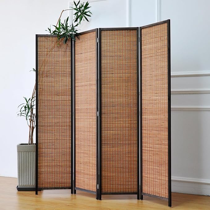 4 Panel Room Divider and Folding Screen Room Divider, Bamboo Room Divider Screen - Image 4
