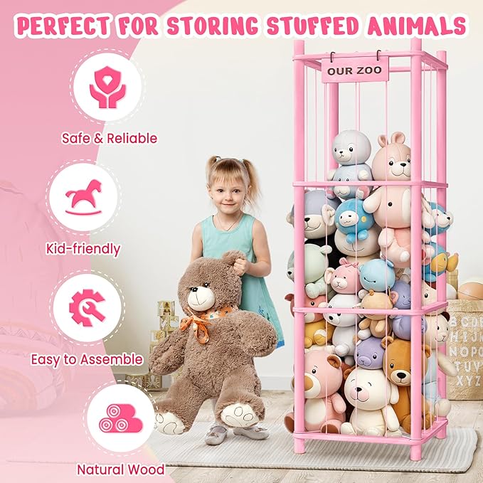 Stuffed Animal Storage & Organizer, Wooden Cute Zoo Toy Holder - Image 2