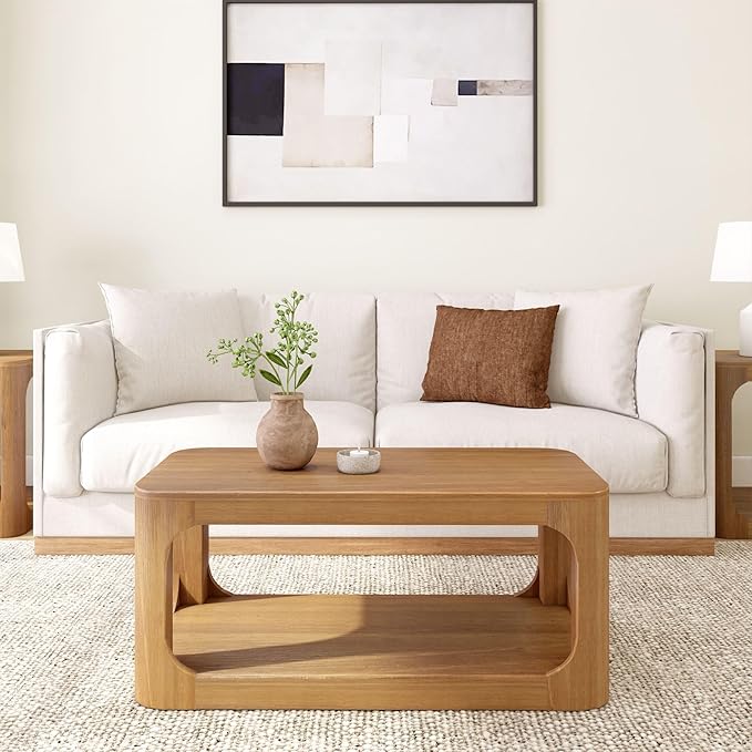 Plank+Beam Small Forma Coffee Table, Solid Wood 40 Inch Modern Coffee Table - Image 2