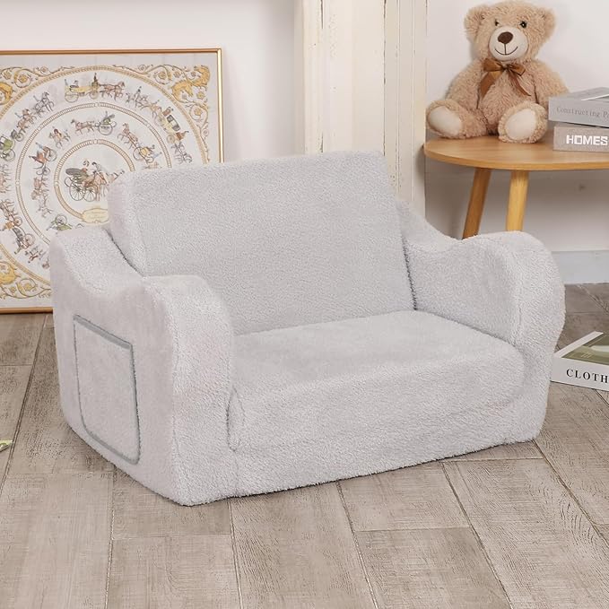 Comfy Toddler Chair, 2-in-1 Toddler Couch Fold Out, Convertible Sherpa Sofa to - Image 8