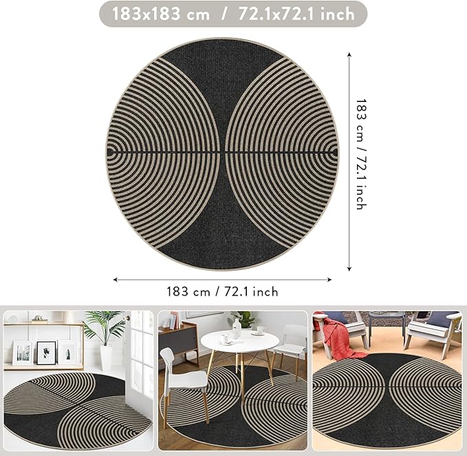 Lahome Modern Rainbow Round Rug, 6ft Easy Jute Circle Patio Rug Washable Indoor - Image 2