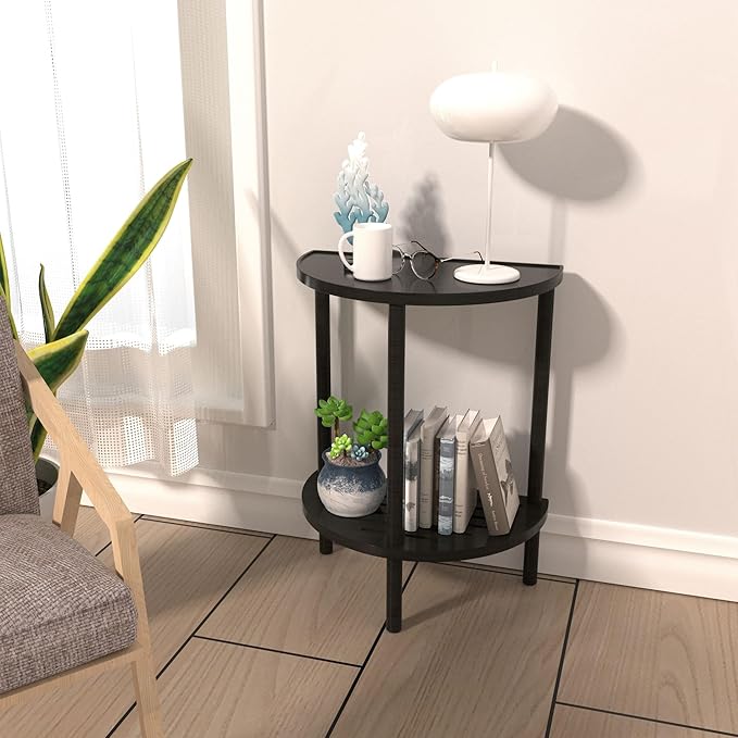 End Table, Half Moon Side Tables, Living Room Half Round 2 Tier Table - Image 4