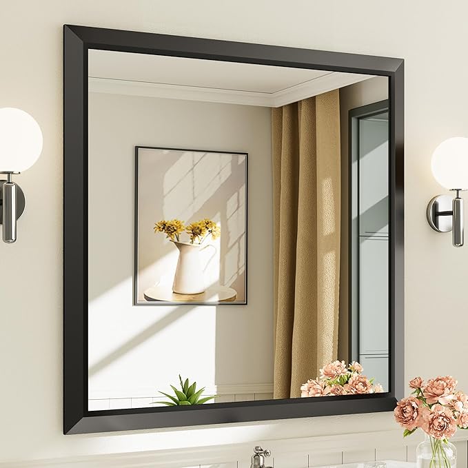 36x36 Inch Black Bathroom Mirror by Briivuemodernmirrors
