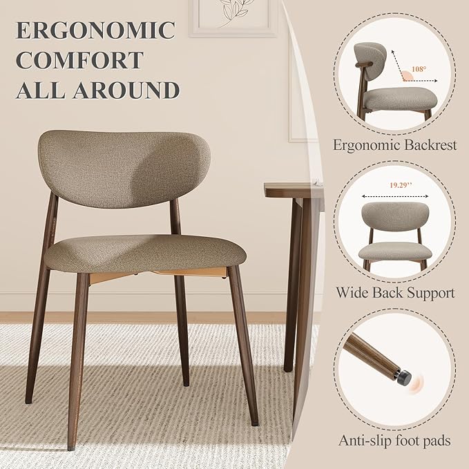 Dining Chairs Set of 2, Ergonomic Fabric Upholstered Seating - Image 3