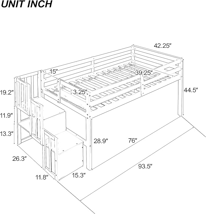 HomSof Loft Bed with Stairs and Storage - Image 2
