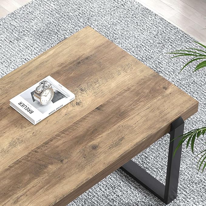 FOLUBAN Rustic Coffee Table, Modern Wood and Metal Industrial Center Table - Image 4