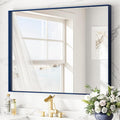 Keonjinn Blue Bathroom Mirror 40 x 30 Inch, Metal Frame Rectangular Wall Mirror by Keonjinn