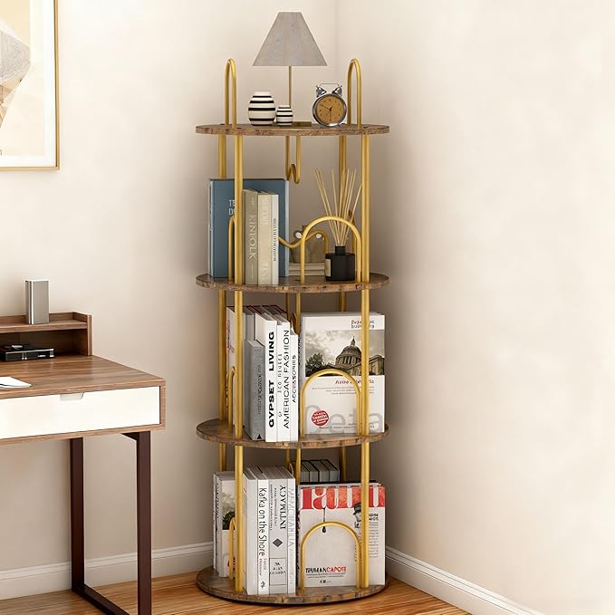 3 Tier Rotating Bookshelf, 360° Spinning Bookshelf Tower, Round Narrow Space by Merkisa