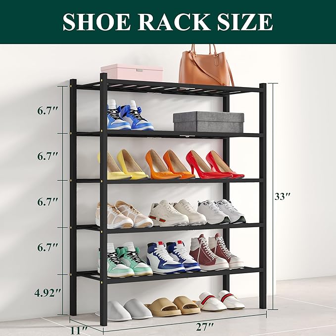 Smiry Shoe Rack, 5 Tier Bamboo Shoe Organizer, Stackable Free Standing Wooden - Image 2