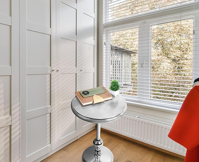 CLEENTABLE Pedestal Round Side Table- Lightweight Metal Table - Image 6