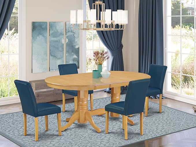 East West Furniture VAAB5-OAK-55 5 Piece Dining Table Set Includes an Oval - Image 2