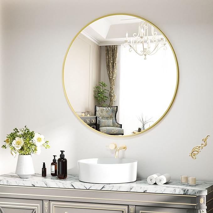 Round Mirror 29.6" Black Wall Mounted Circle Mirrors Vanity Mirror - Image 4