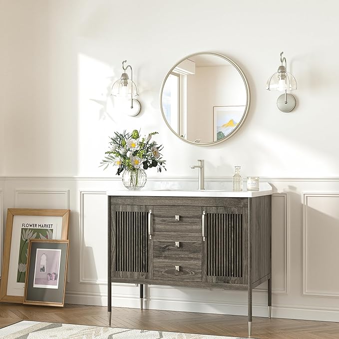 TokeShimi 16 in Round Bathroom Vanity Mirror Framed Brushed Nickel Bathroom - Image 8