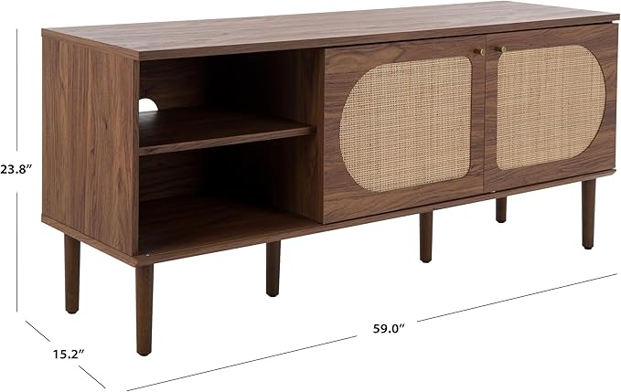 SAFAVIEH Claude TV Stand for up to 65" Flatscreen – Walnut, 2 Sliding Doors - Image 2
