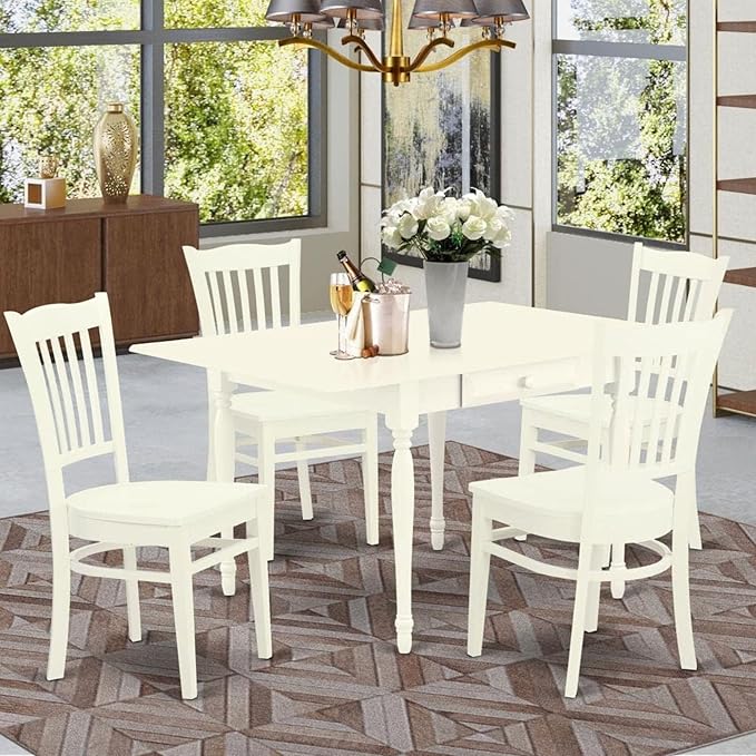 East West Furniture MZGR5-LWH-W 5 Piece Dining Set Includes a Rectangle Dining - Image 2