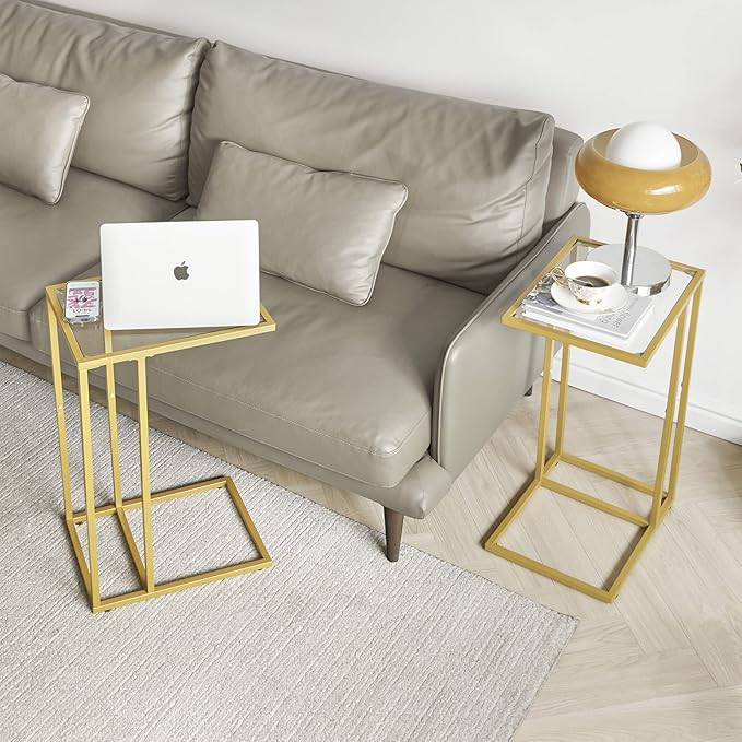 YMYNY C-Shaped End Table, Tempered Glass Sofa Side Table, nightstand - Image 6