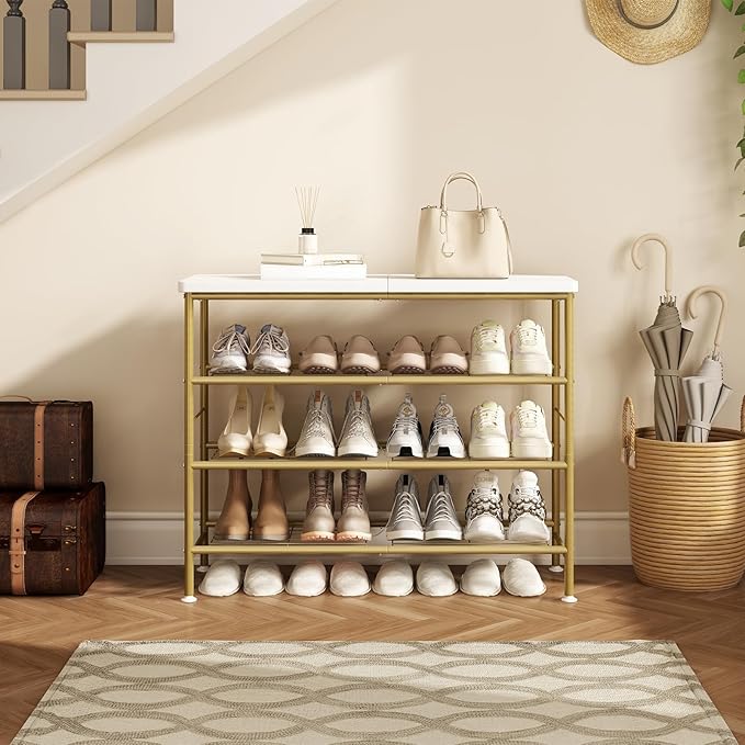 Shoe Rack Organizer 4 Tier for Closet Entryway Free Standing Metal Storage Shoe - Image 4