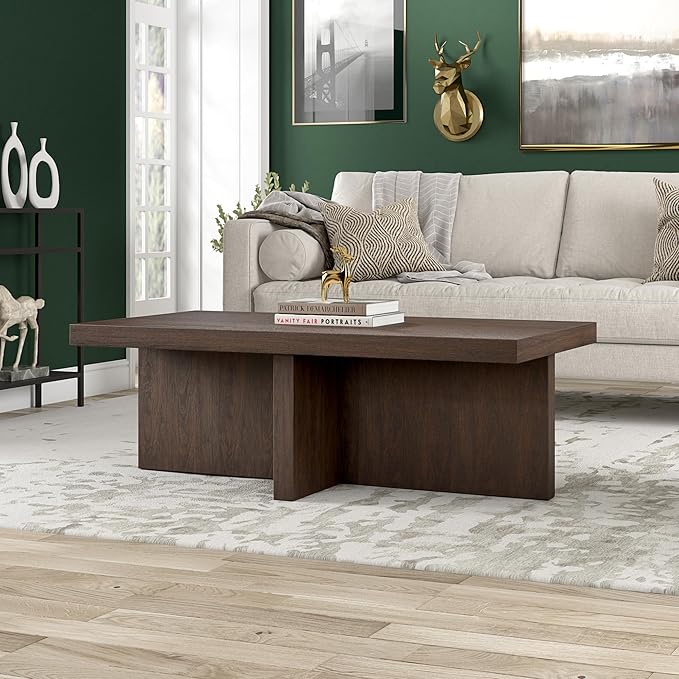 Henn&Hart 44" Rectangular Wood Pedestal Low-Profile Coffee Table - Image 4