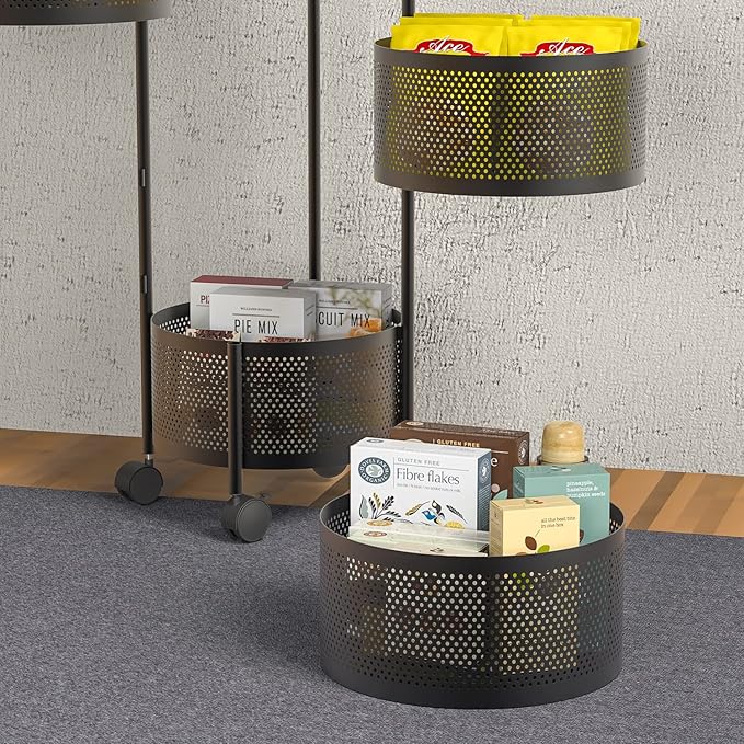 JAQ Rotating Fruit Basket, 5-Tier Metal Sturdy Kitchen Storage Rack Shelf Carts - Image 6