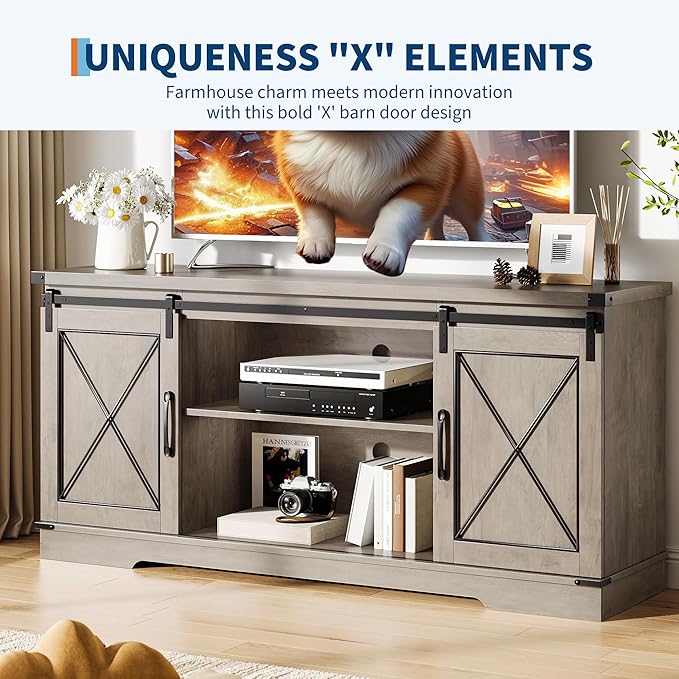 GarveeHome Farmhouse TV Stand for TV up to 65 Inches and Entertainment Center - Image 5