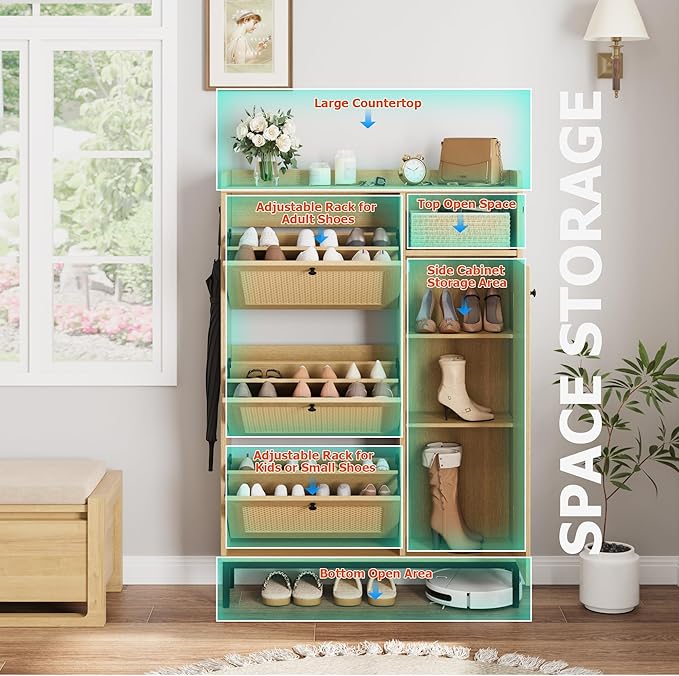 GarveeHome Shoe Cabinet Rattan - Image 4