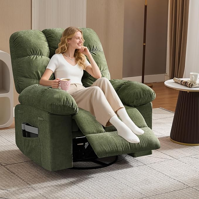 Rocking Recliner Chair with Vibration Massage & Heat, 360° Swivel Oversized - Image 2