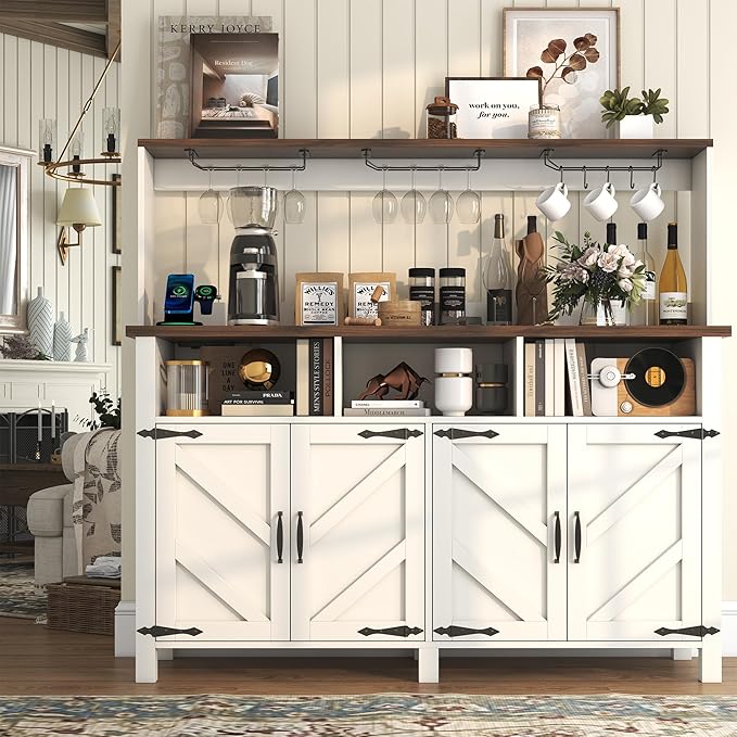 Buffet Sideboard with Storage Hutch with Power Outlets 4 Doors, Large Farmhouse - Image 5