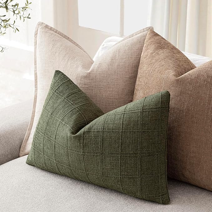 Foindtower Set of 2 Decorative Linen Check Throw Pillow Covers Neutral - Image 5