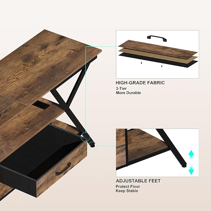 TV Stand with Power Outlet and LED Lights, Fits TVs up to 65”, 2 Fabric Drawers - Image 7
