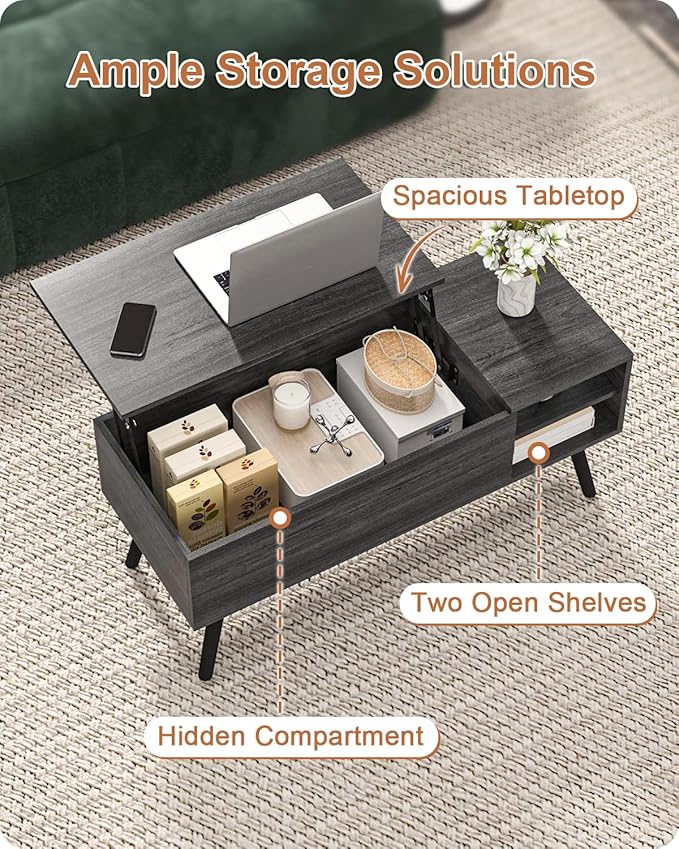 ALINE FURNITURE Gray Coffee Table Lift Top - Image 3