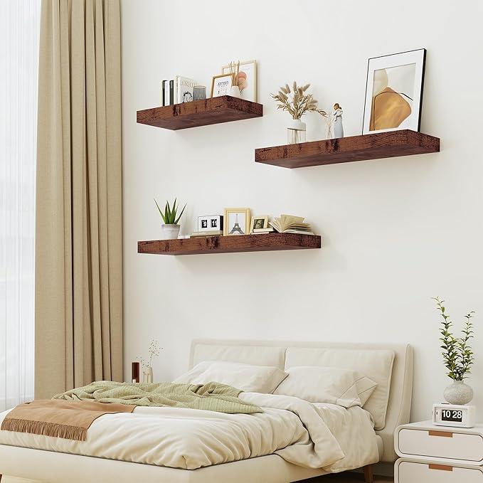 12" Deep Rustic Brown Floating Shelves, Over Toilet Long Wall Mounted Modern - Image 7