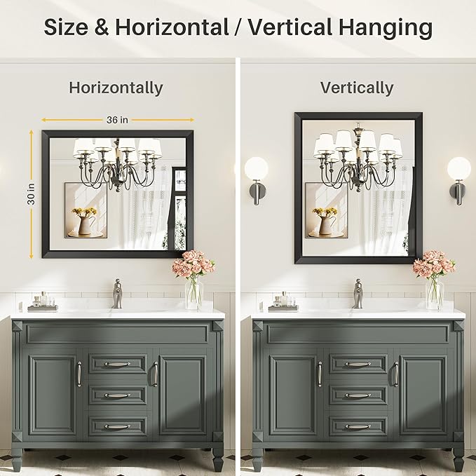36x30 Inch Black Bathroom Mirror - Image 6