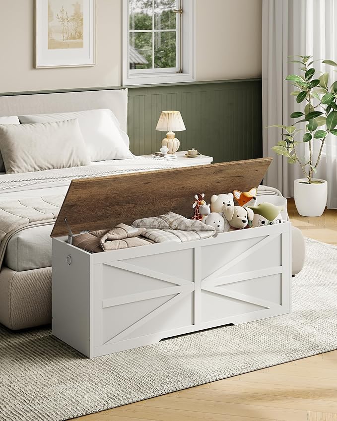 Storage Chest, 47.2" Wooden Storage Trunk, Modern Storage Bench - Image 2