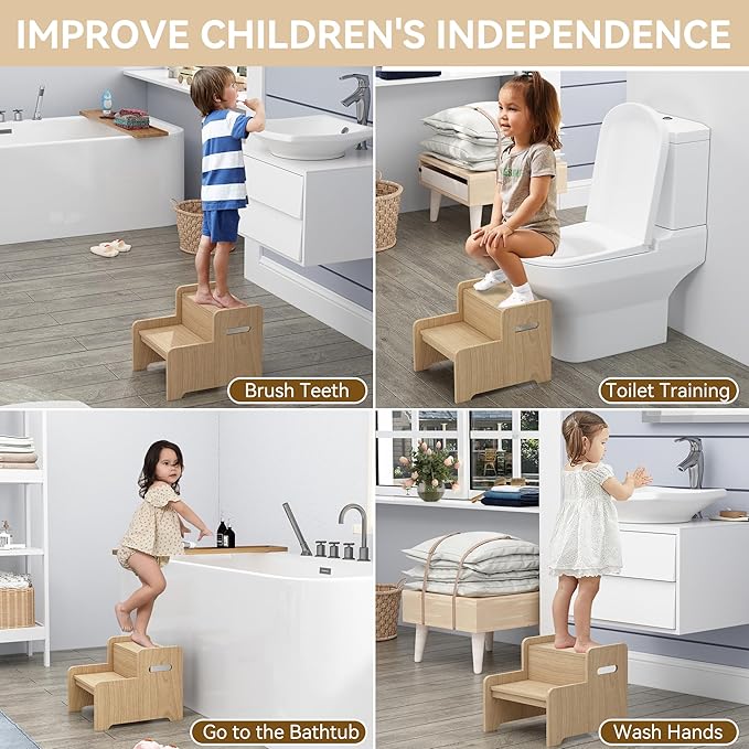 Wood Step Stools for Kids, Child Two Step Stool of DIY Shape, Toddler Step - Image 5