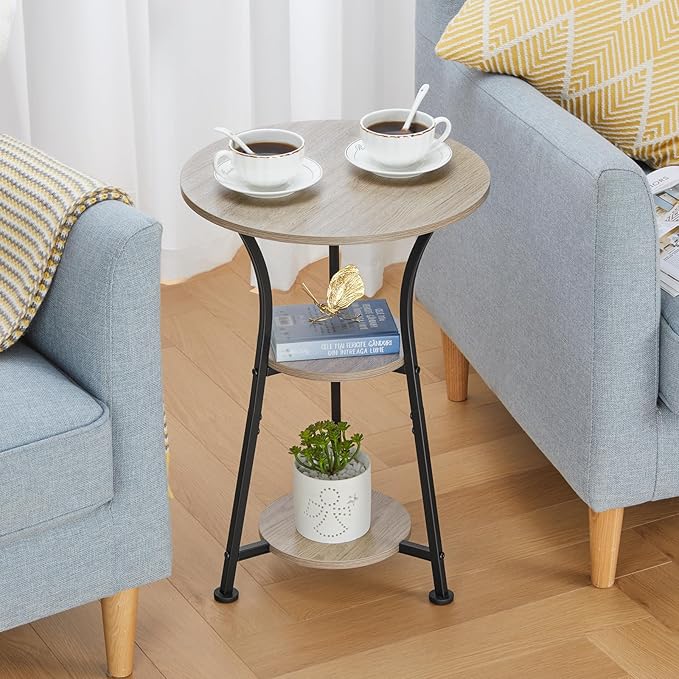 Dulcii Round Side Table for Narrow and Small Spaces, 3 Tier Small Round End - Image 6