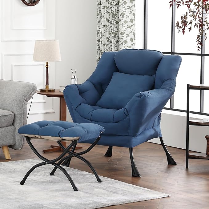Lazy Chair with Ottoman, Reading Chair with a Pillow, Leisure Sofa Armchair by HomeEastllyHome