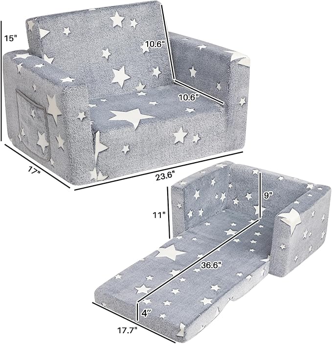 ALIMORDEN 2-in-1 Toddler Fold Out Couch, Comfy Convertible Sofa to Lounger - Image 3