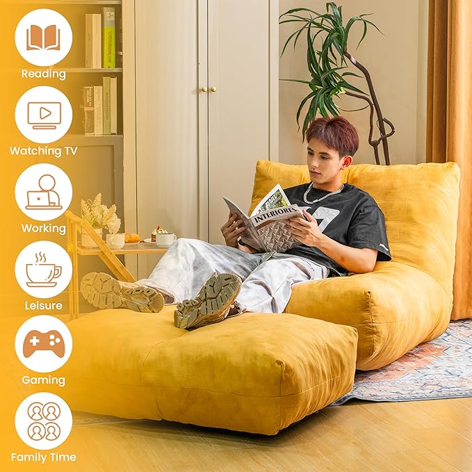 Bean Bag Chair with Ottoman, Comfy Bean Bag Sofa with Memory Foam, Lazy BeanBag - Image 8