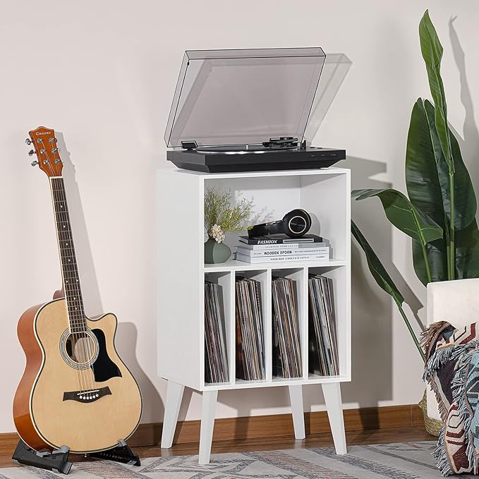 Lerliuo Record Player Stand, Mid-Century Vinyl Storage Cabinet Table - Image 2
