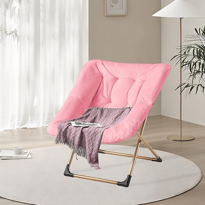 Comfy Oversized Saucer Chair, Soft Faux Fur Reading Lounge Chair - Image 8