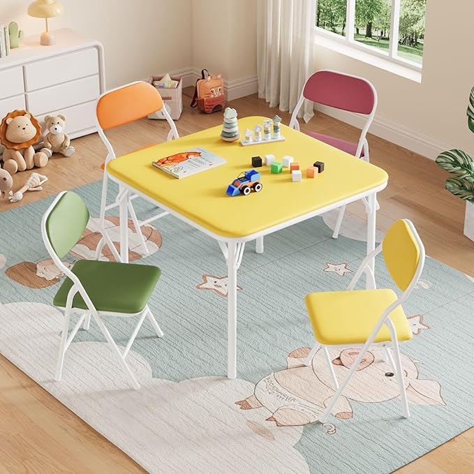 IDEALHOUSE 5 Piece Boys Girls Folding Table and Chairs Set, Activity Table and - Image 2