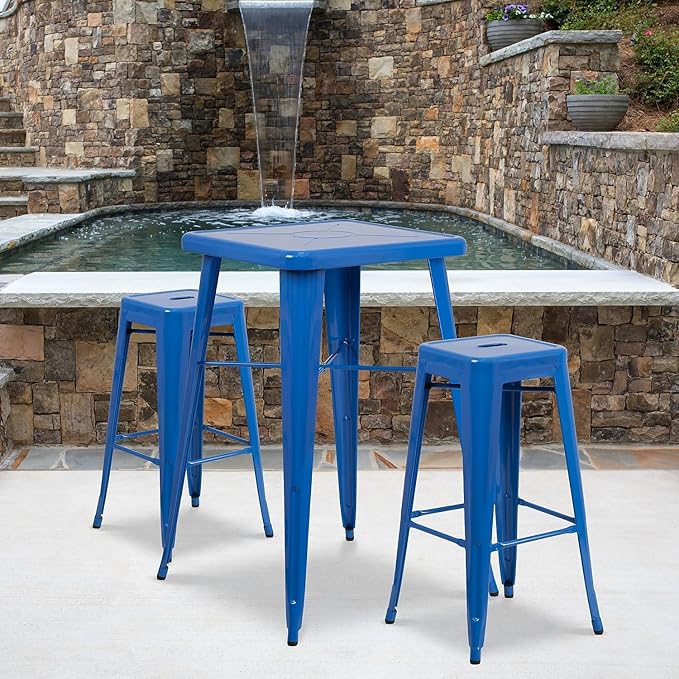 Flash Furniture Lily 4 Pack Commercial Grade 30" High Backless Blue Metal - Image 2