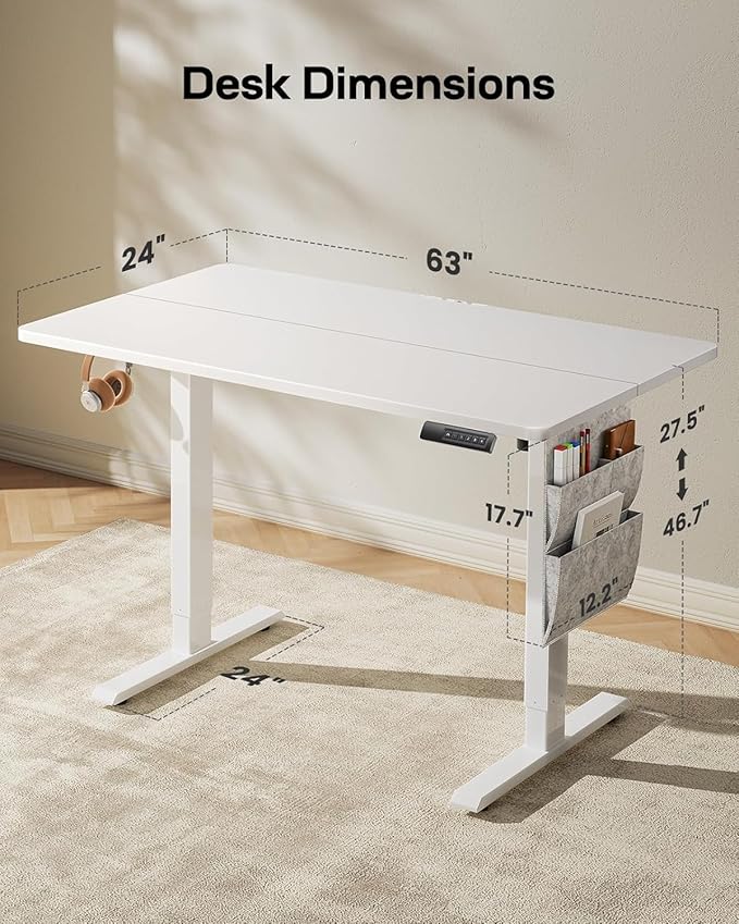 HUANUO Electric Standing Desk, 63 x 24 Inch Height Adjustable Computer Desk - Image 2