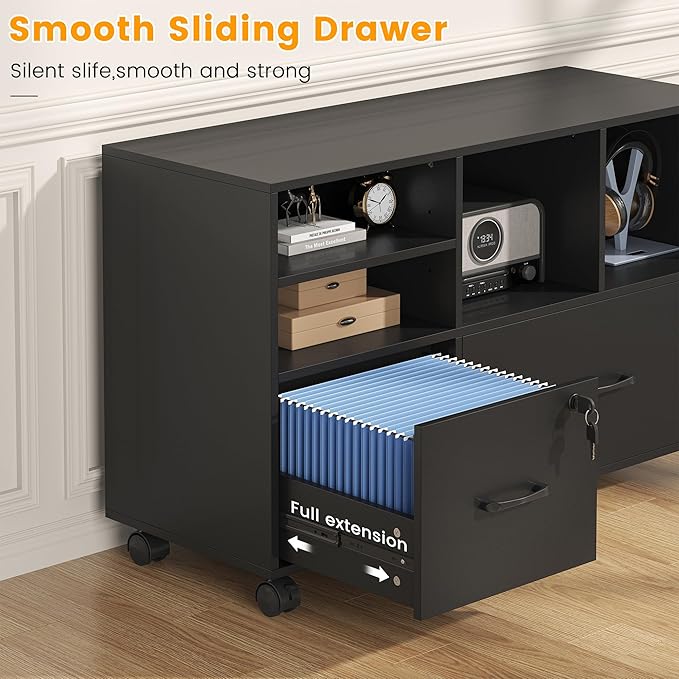 2 Drawer Wood Mobile Large Lateral File Cabinet - Image 4