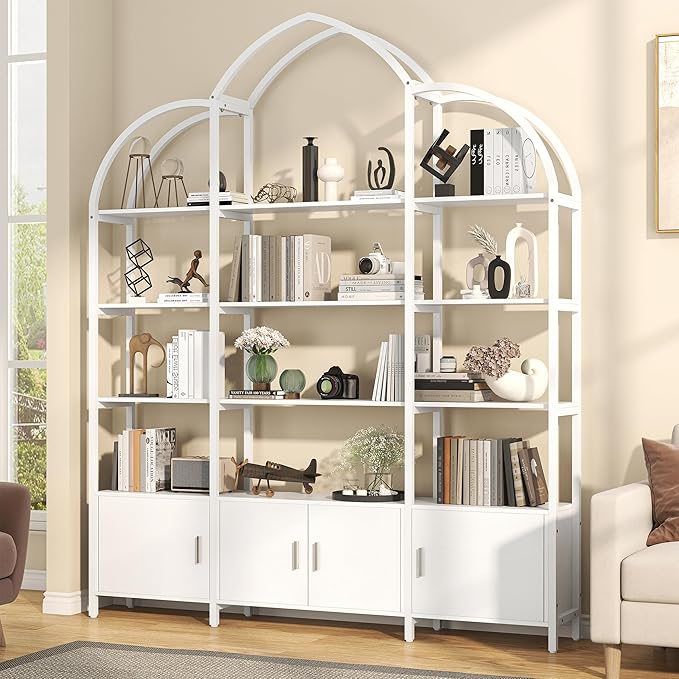 Triple Wide 5 Tier Tall Arched Bookshelf and Bookcase by Nosepen