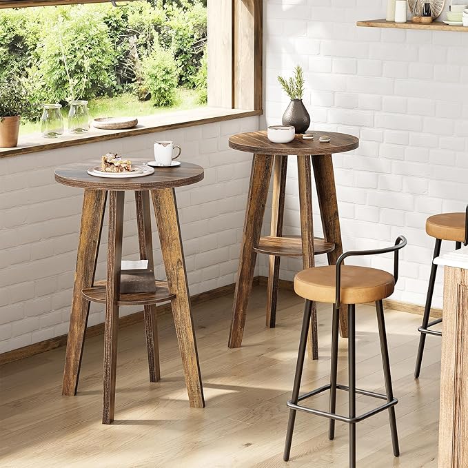 LITTLE TREE Portable Round Bar Table, High Top Bistro Pub Table, Mobile 2-Tier - Image 6