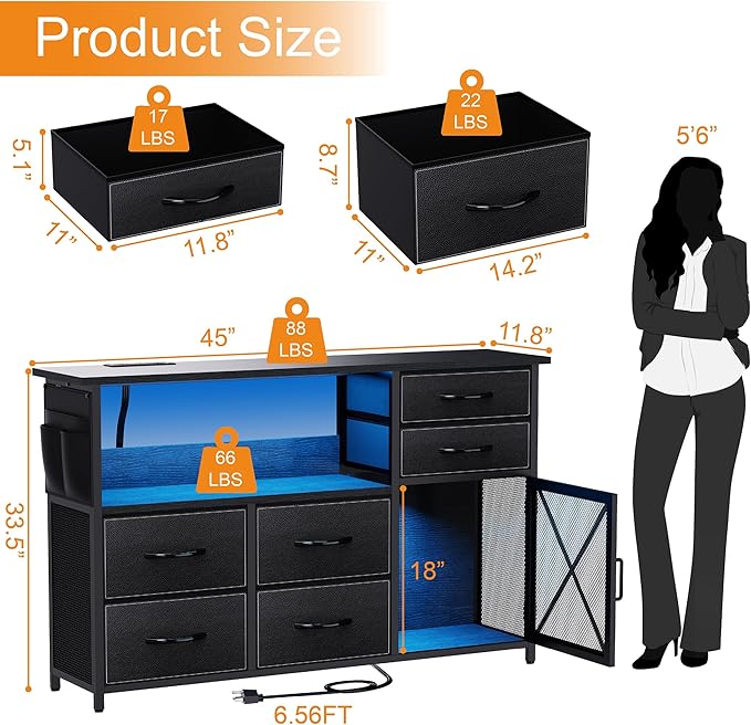 Dresser for Bedroom with LED Lights, TV Stand with Charging Station for 50 inch - Image 3