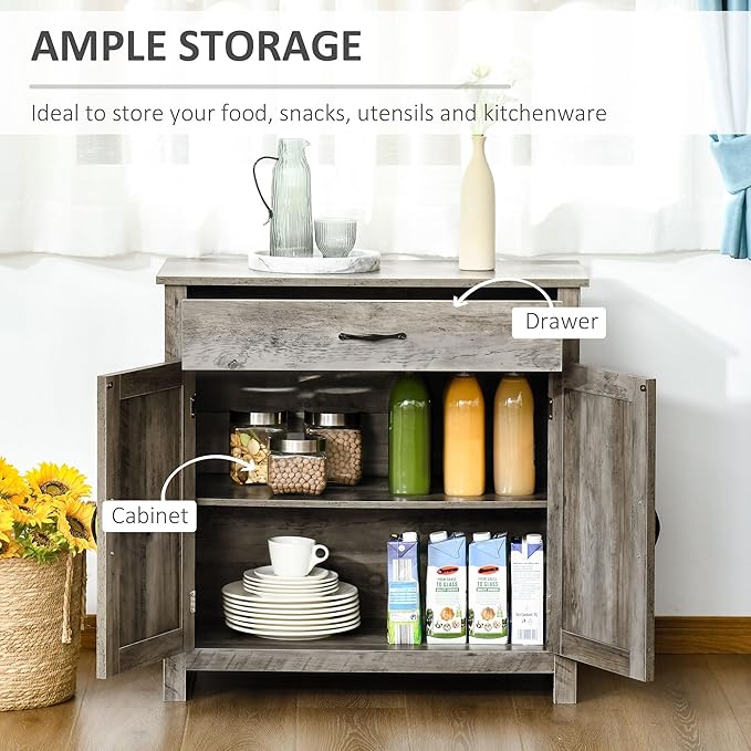 HOMCOM Farmhouse Sideboard Buffet Cabinet, Barn Door Coffee Bar Cabinet - Image 4