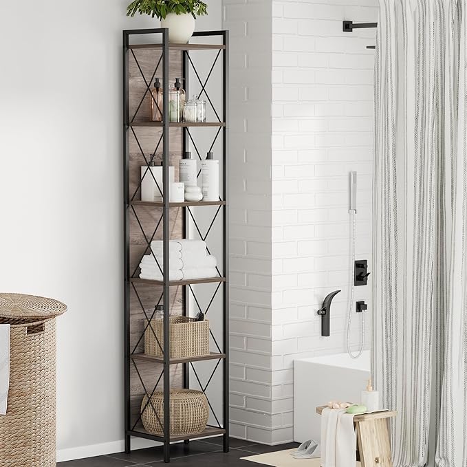 Homhedy 6 Tier Bookshelf Bookcase, Tall Narrow Bookshelf - Image 6